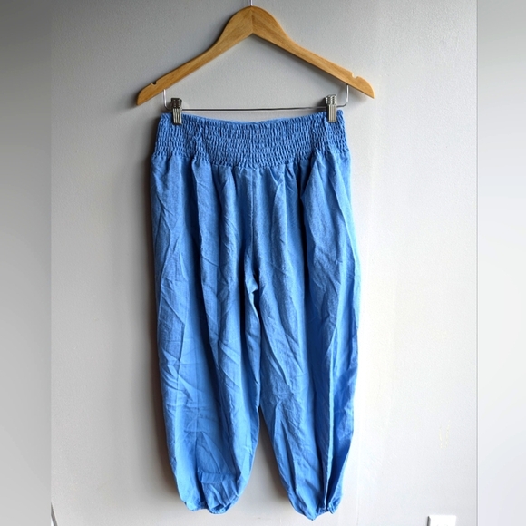 Emery Rose Blue Barrel Leg Womens Pants Size S Harem Rushed Back Ballet Balloon - Picture 2 of 10
